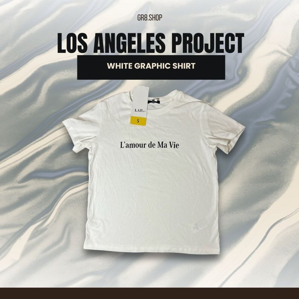 LAP Los Angeles Project White Graphic T-Shirt Lamour De Ma Vie Print Small Size